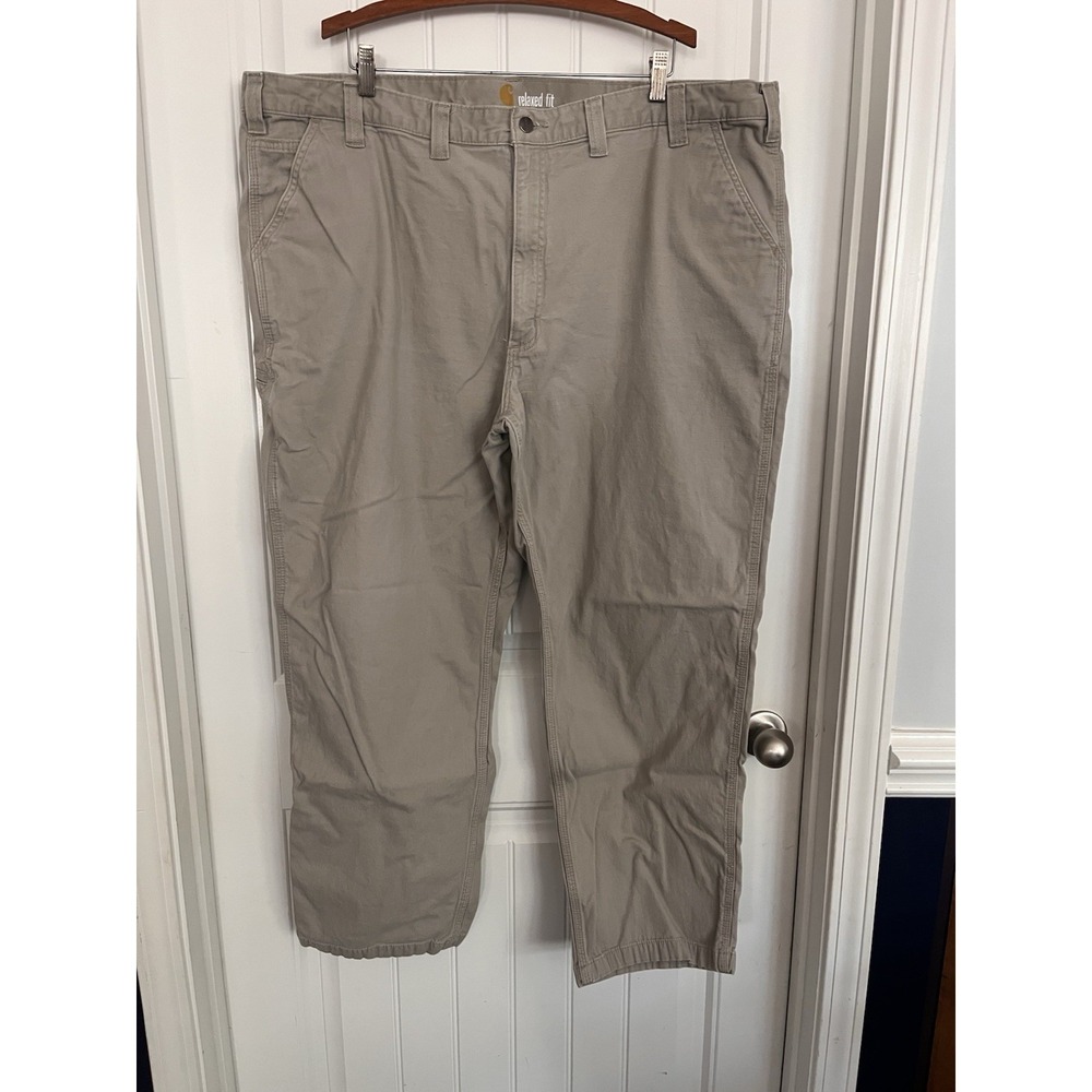 Men's Carhartt Rugged Flex Relaxed Fit Canvas Work Utility Pants 48X32 Sand 213